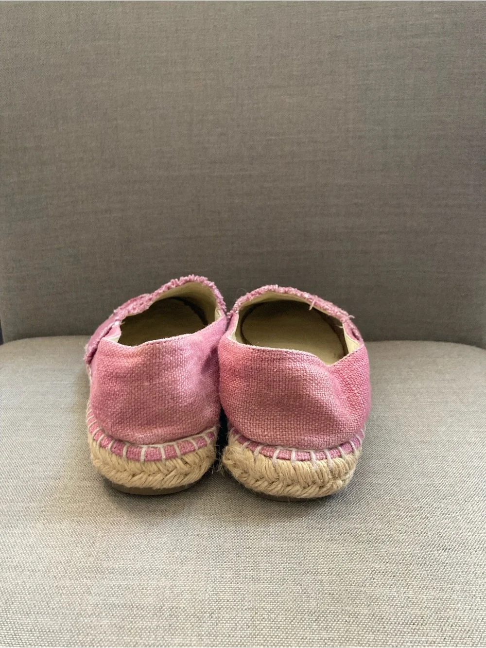 CHANEL Pink Canvas Espadrille Flats with Black Cap Toe